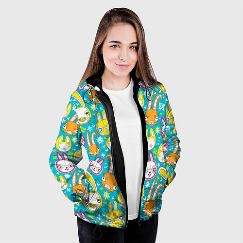 Женская куртка Разноцветные зайцы / 3D-Черный – фото 3