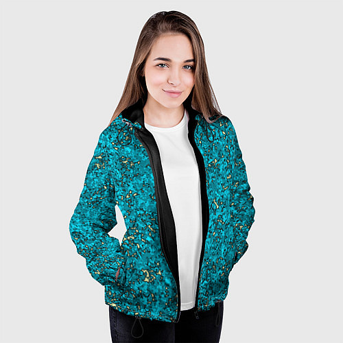 Женская куртка Абстракция бирюзовый со свечением / 3D-Черный – фото 3