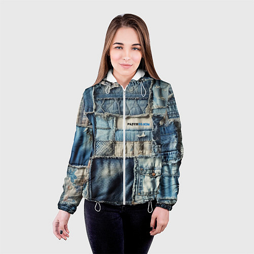 Женская куртка Patchwork denim - vogue / 3D-Белый – фото 4