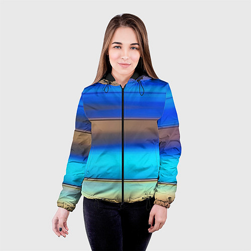 Женская куртка Голубые и коричневые полосы / 3D-Черный – фото 4