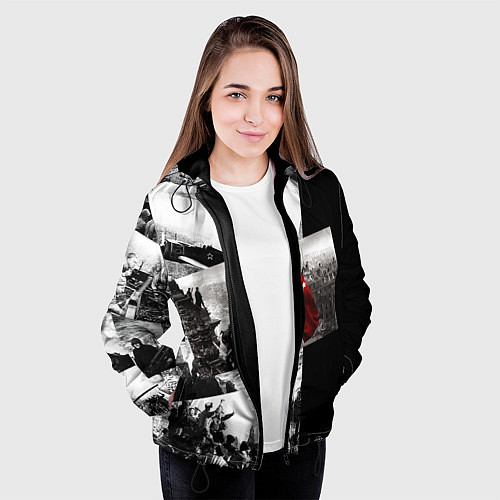 Женская куртка День победы 9 мая коллаж из фронтовых моментов / 3D-Черный – фото 3