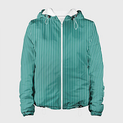Куртка с капюшоном женская Благородный бирюзовый в белую тонкую полоску, цвет: 3D-белый