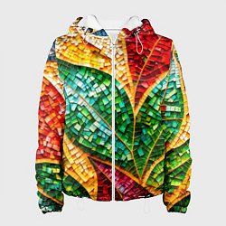 Куртка с капюшоном женская Яркая мозаика с разноцветным абстрактным узором и, цвет: 3D-белый