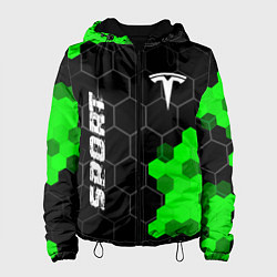Куртка с капюшоном женская Tesla green sport hexagon, цвет: 3D-черный