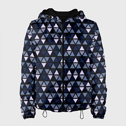 Куртка с капюшоном женская Чёрно-синий паттерн треугольники, цвет: 3D-черный