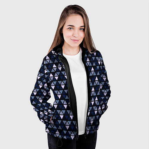 Женская куртка Чёрно-синий паттерн треугольники / 3D-Черный – фото 3