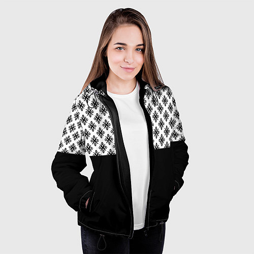 Женская куртка Чёрно-белый узором / 3D-Черный – фото 3