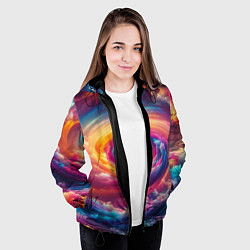 Куртка с капюшоном женская Водоворот ярких красок, цвет: 3D-черный — фото 2