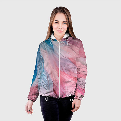 Женская куртка Пастельно-голубые и розовые перья / 3D-Белый – фото 4