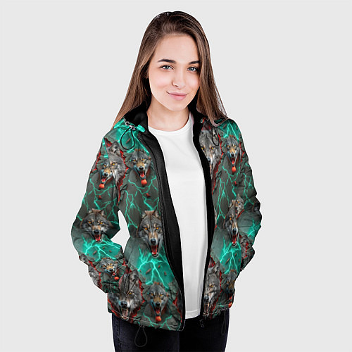 Женская куртка Эпичный паттерн из волков / 3D-Черный – фото 3