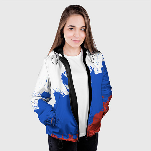 Женская куртка Российский триколор и герб / 3D-Черный – фото 3