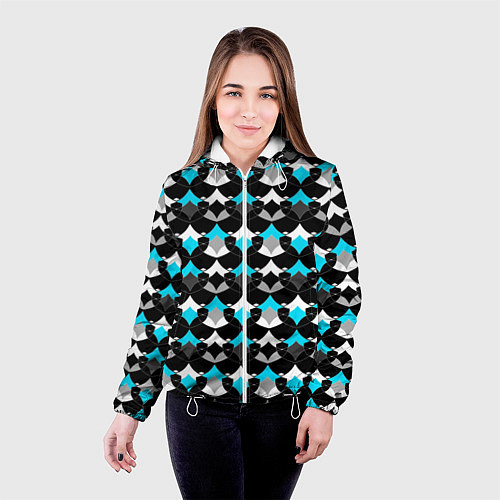 Женская куртка Синий с черным и белым геометрический узор / 3D-Белый – фото 4