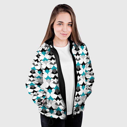 Женская куртка Разноцветный черный голубой с белым геометрический / 3D-Черный – фото 3