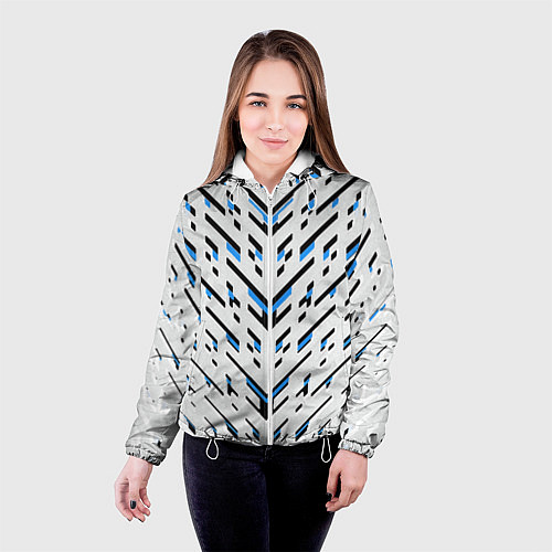 Женская куртка Black and blue stripes on a white background / 3D-Белый – фото 4