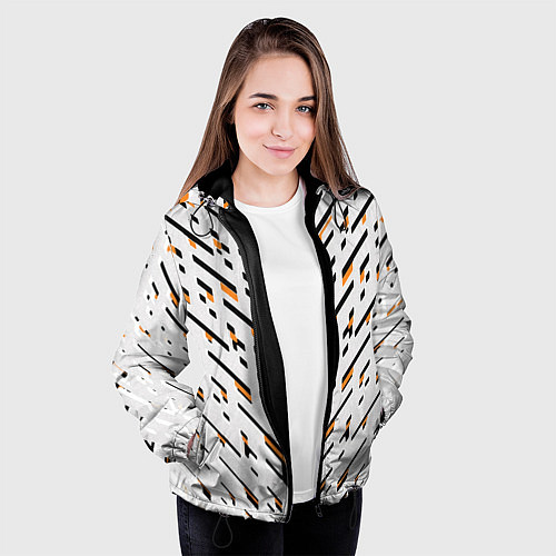 Женская куртка Чёрные и жёлтые полосы на белом фоне / 3D-Черный – фото 3