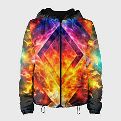 Куртка с капюшоном женская Красочный неоновый узор с огнем на фоне, цвет: 3D-черный