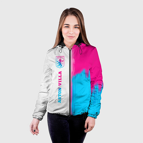 Женская куртка Aston Villa neon gradient style по-вертикали / 3D-Черный – фото 4