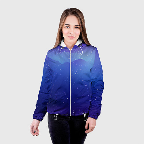Женская куртка Синий космос и звезды / 3D-Белый – фото 4