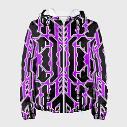Куртка с капюшоном женская Техно фиолетовые линии с белой обводкой на чёрном, цвет: 3D-белый