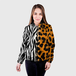 Куртка с капюшоном женская Леопардовые пятна с полосками зебры, цвет: 3D-черный — фото 2