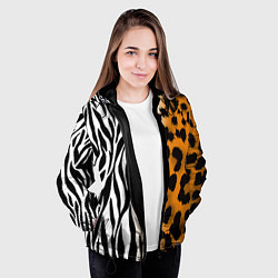 Куртка с капюшоном женская Леопардовые пятна с полосками зебры, цвет: 3D-черный — фото 2