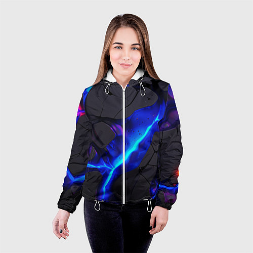 Женская куртка Темный синий неон из разлома плит / 3D-Белый – фото 4
