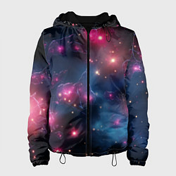 Куртка с капюшоном женская Абстрактный космос фантастика, цвет: 3D-черный