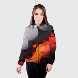 Куртка с капюшоном женская Объемная плита с красной лавой иллюстрация, цвет: 3D-черный — фото 2