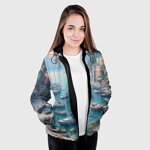 Женская куртка Гавань с лодками / 3D-Черный – фото 3