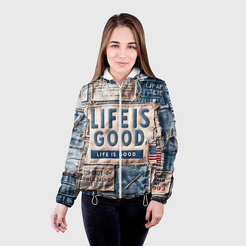 Женская куртка Жизнь прекрасна- пэчворк / 3D-Белый – фото 4