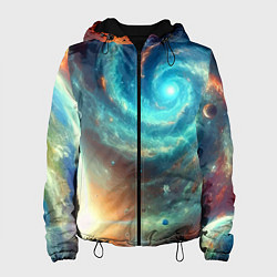 Куртка с капюшоном женская Неоновая далёкая галактика - нейросеть, цвет: 3D-черный