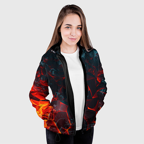 Женская куртка Темная абстракция с разломом красных плит / 3D-Черный – фото 3