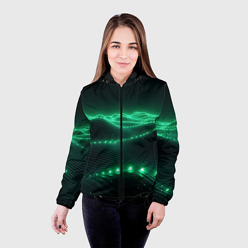 Женская куртка Круглый зеленый мистический фон / 3D-Черный – фото 4