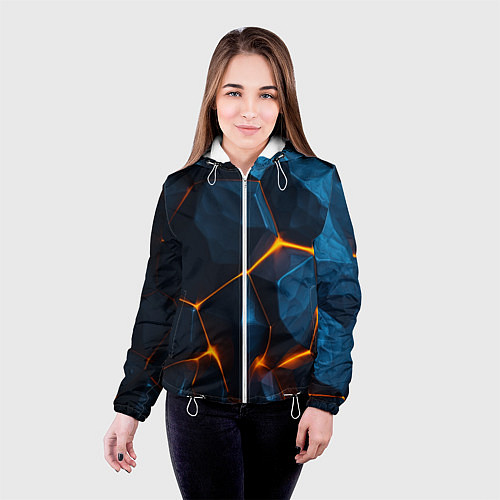 Женская куртка Разлом плит с оранжевым свечением / 3D-Белый – фото 4