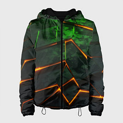 Куртка с капюшоном женская Неоновая яркая геометрическая абстракция со светом, цвет: 3D-черный