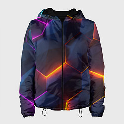 Куртка с капюшоном женская Неоновая яркая геометрическая абстракция со светом, цвет: 3D-черный
