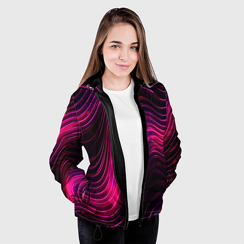Женская куртка Неоновая яркая геометрическая абстракция со светом / 3D-Черный – фото 3