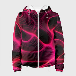 Куртка с капюшоном женская Неоновая яркая геометрическая абстракция со светом, цвет: 3D-белый