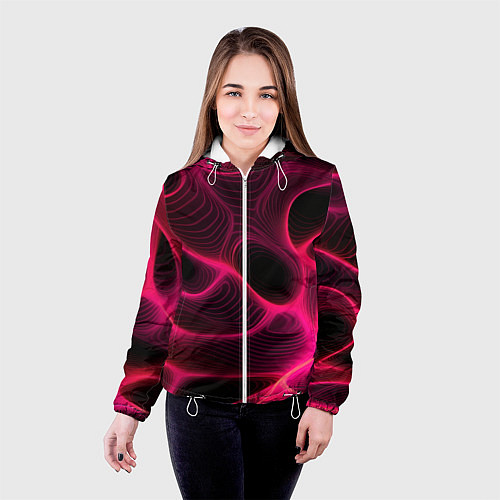 Женская куртка Неоновая яркая геометрическая абстракция со светом / 3D-Белый – фото 4