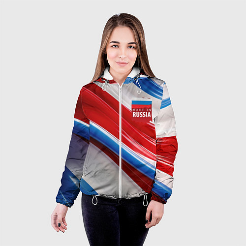 Женская куртка Герб России на абстрактном фоне / 3D-Белый – фото 4