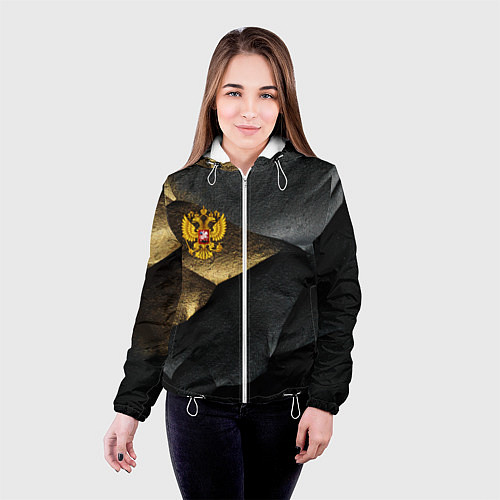 Женская куртка Золотой герб России на темном фоне / 3D-Белый – фото 4
