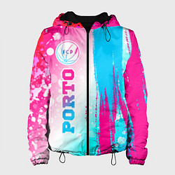 Куртка с капюшоном женская Porto neon gradient style по-вертикали, цвет: 3D-черный