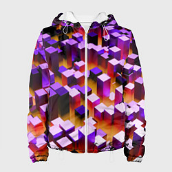 Куртка с капюшоном женская Фиолетовые блоки в оранжевом тумане, цвет: 3D-белый