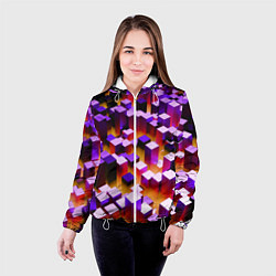 Куртка с капюшоном женская Фиолетовые блоки в оранжевом тумане, цвет: 3D-белый — фото 2