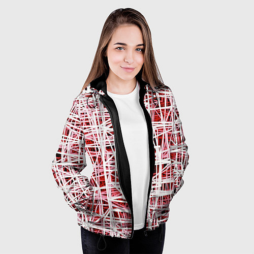 Женская куртка Хаотичный кубический каркас в красном тумане / 3D-Черный – фото 3