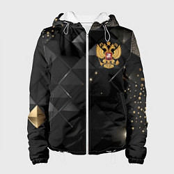 Женская куртка Золотой герб России на черно-золотой текстуре