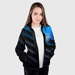 Куртка с капюшоном женская Герб России и черно-синяя абстракция, цвет: 3D-черный — фото 2