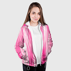 Куртка с капюшоном женская Бело-розовый полосатый, цвет: 3D-белый — фото 2