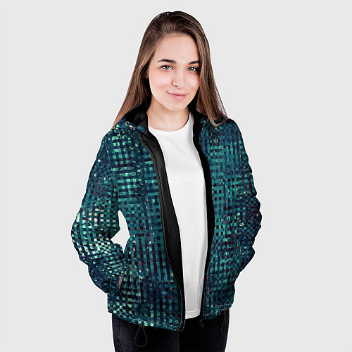 Женская куртка Сине-бирюзовый абстрактный / 3D-Черный – фото 3