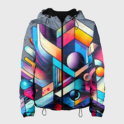 Куртка с капюшоном женская Геометрическое абстрактное граффити - нейросеть, цвет: 3D-черный